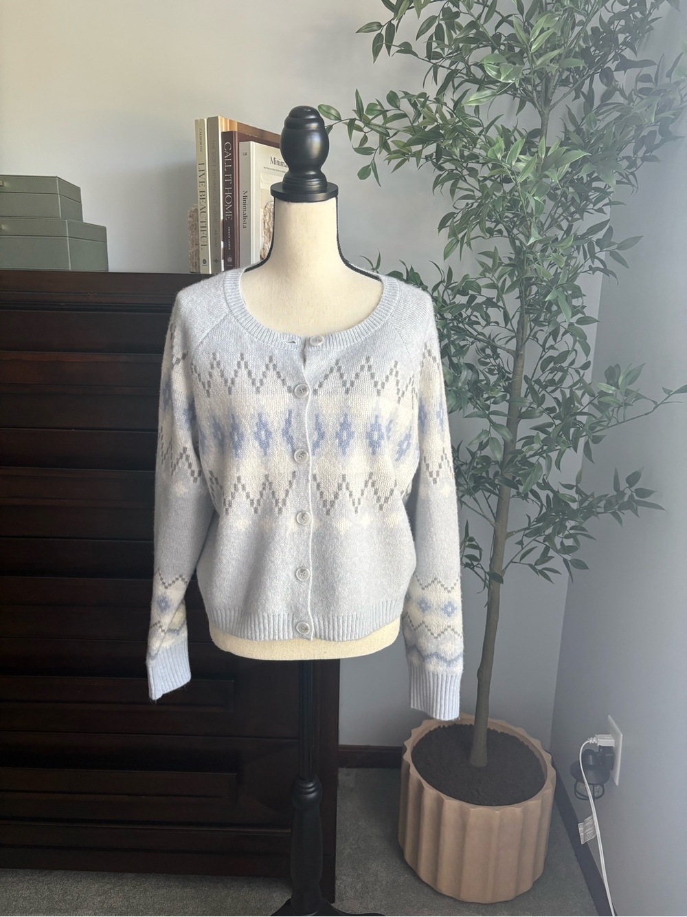Light Blue Patterned Women's Button-Up Sweater Cardigan NWT FRYE